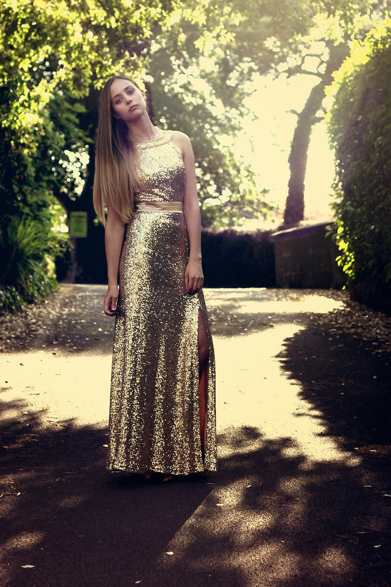 Gold Sequin Split Max Dress Thumbnail