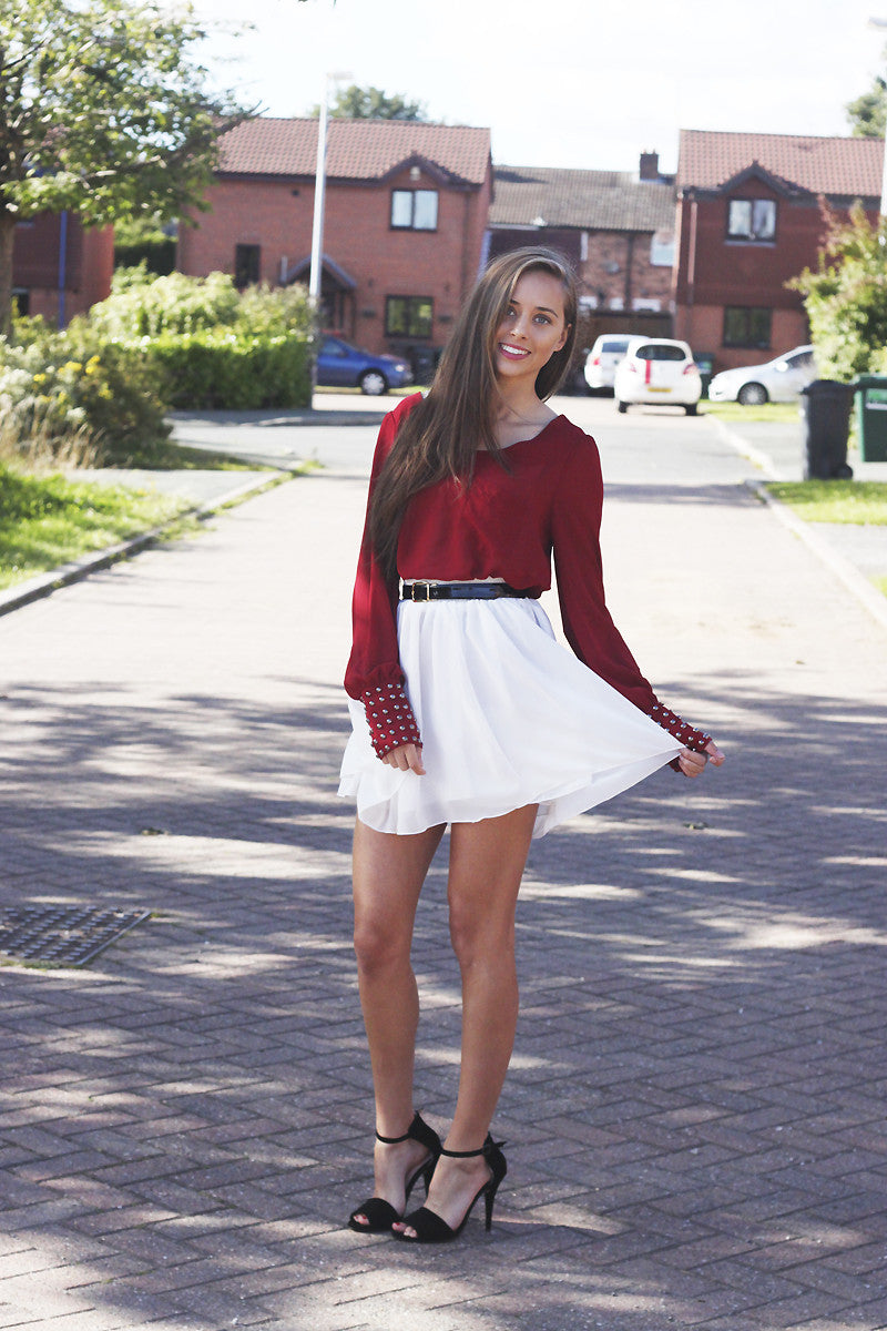 Red Studded Cuff Long Sleeved Top Thumbnail