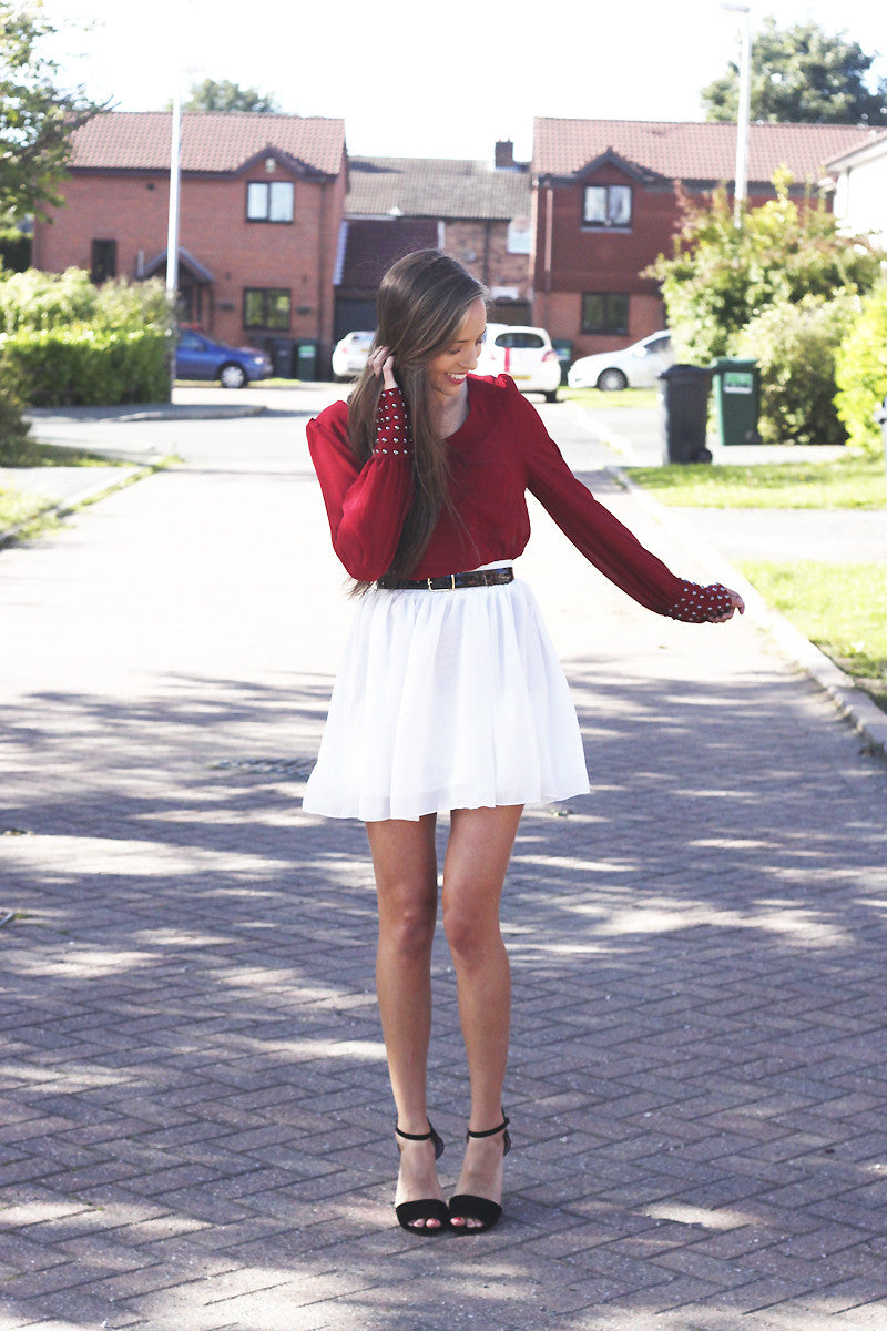 Red Studded Cuff Long Sleeved Top Thumbnail