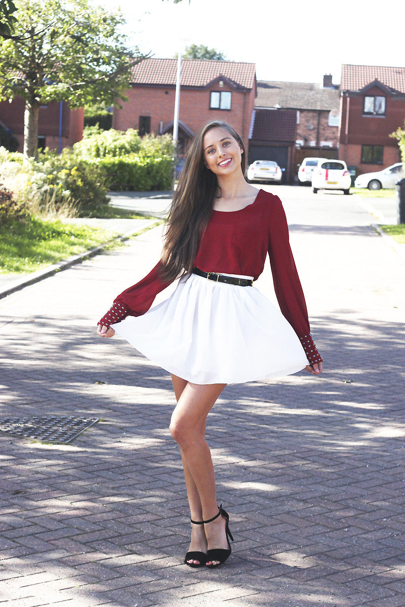 Red Studded Cuff Long Sleeved Top Thumbnail