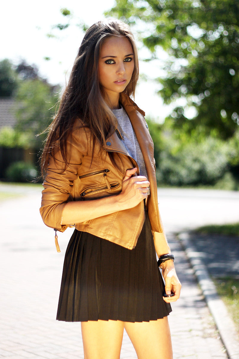 Cropped Brown Leather Jacket