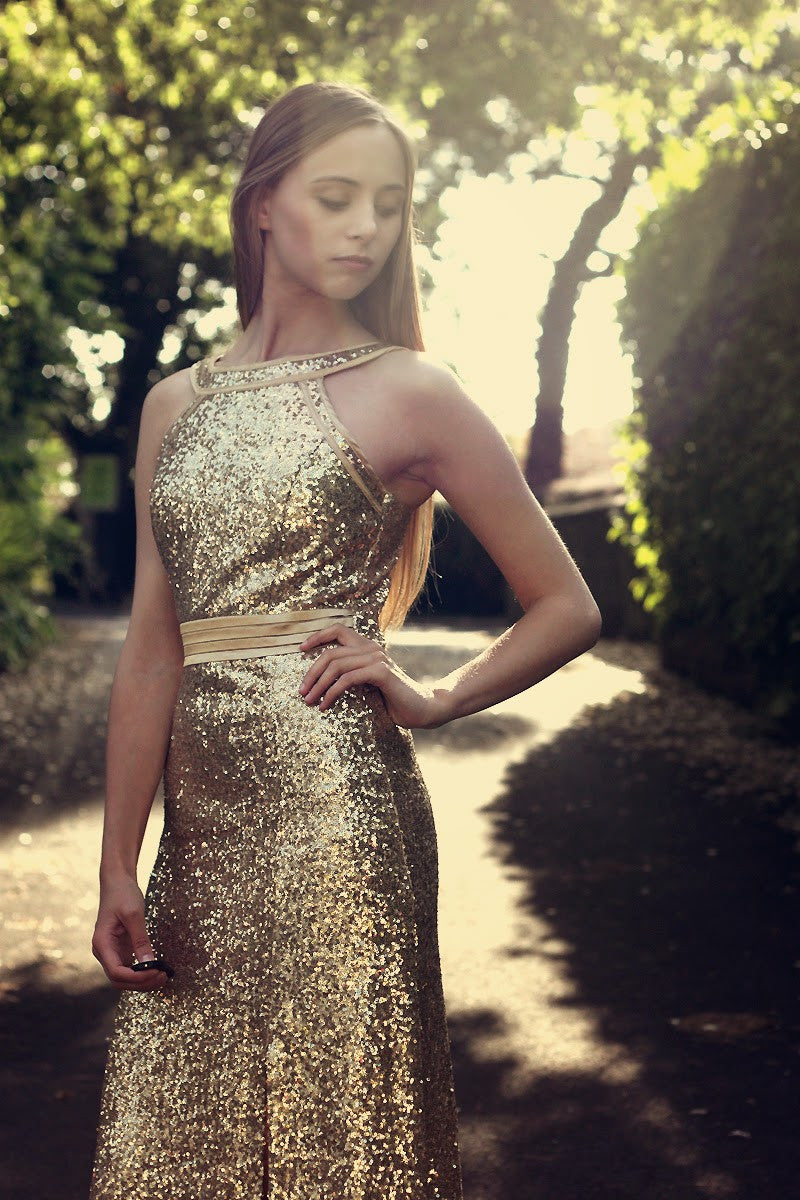 Gold Sequin Split Max Dress